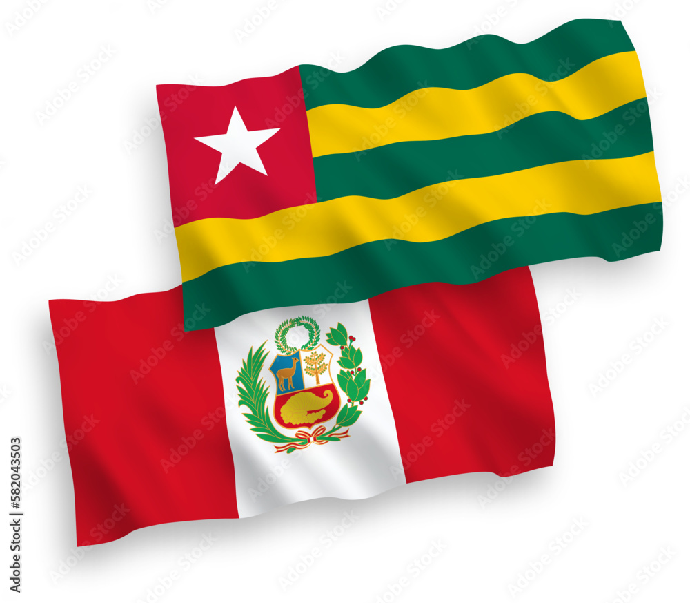 Flags of Togolese Republic and Peru on a white background