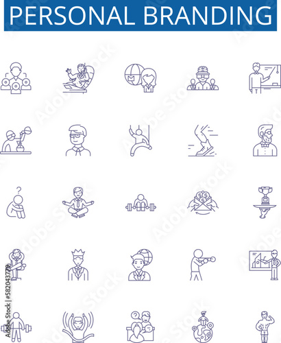 Personal branding line icons signs set. Design collection of Personal, branding, identity, image, strategy, marketing, self promotion, online outline concept vector illustrations
