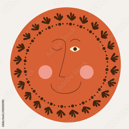 Male bizzare visage, abstract personage, mascot design, funny face, cute icon.