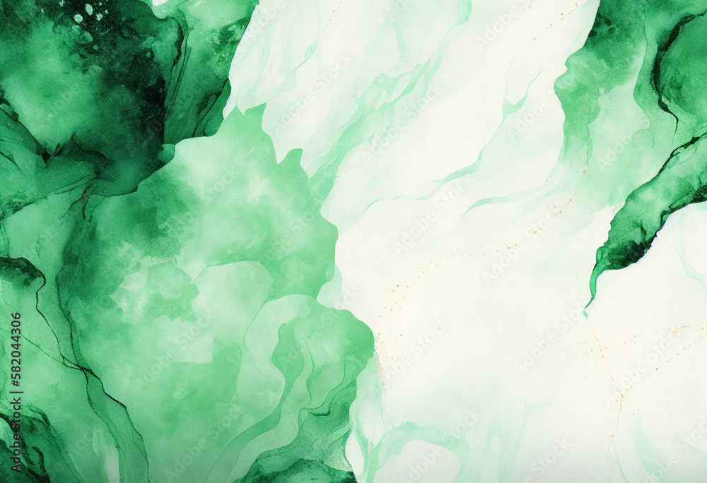 Green abstract background, Marble texture, Watercolor, Generative AI