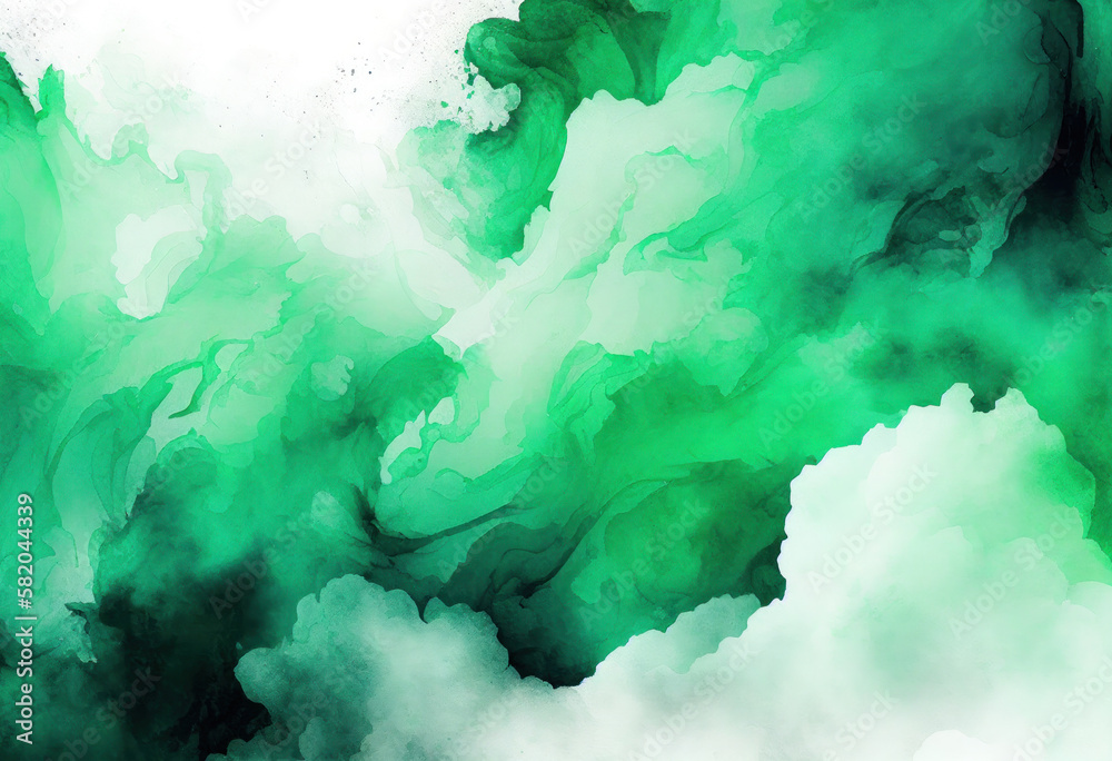 Green abstract background, Marble texture, Watercolor, Generative AI