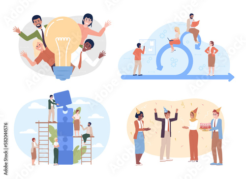 Wallpaper Mural Effective team dynamics flat concept vector spot illustrations pack. Editable 2D cartoon characters on white for web design. Growing together creative ideas collection for website, mobile app Torontodigital.ca