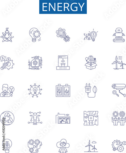 Energy line icons signs set. Design collection of Power, vigor, vitality, drive, juice, fuel, elan, dynamism outline concept vector illustrations