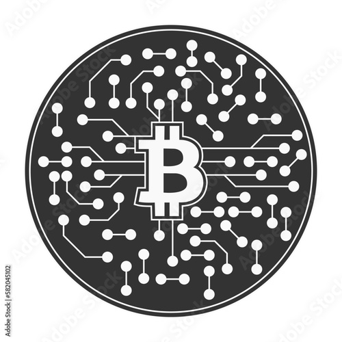 Bitcoin cryptocurrency with circuit breaker of blockchain technology. Digital money decentralization. Vector art illustration