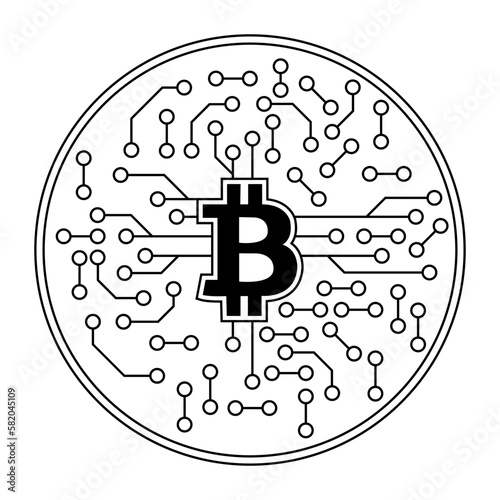 Bitcoin cryptocurrency with circuit breaker of blockchain technology. Digital money decentralization. Vector art illustration