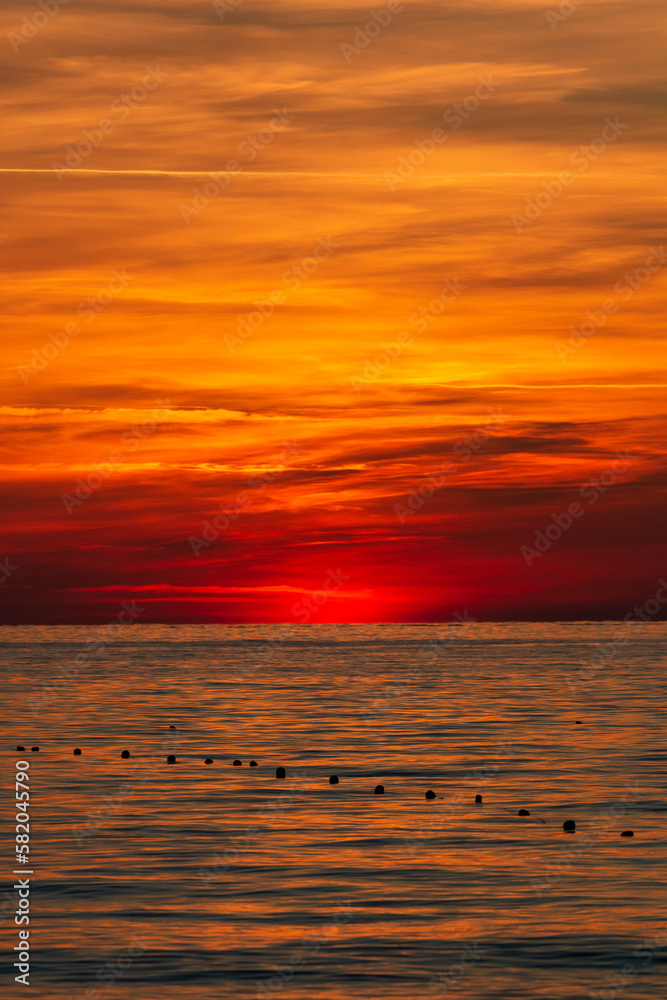 Sunset on the mediterranean sea with hidden sun, Alanya