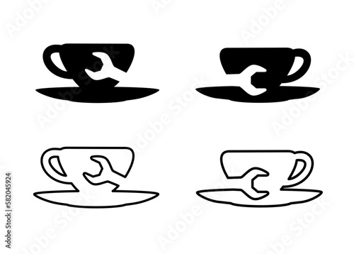 Vector illustration of Icon indicating Coffee Machine Repair. Coffee cup icons outline.