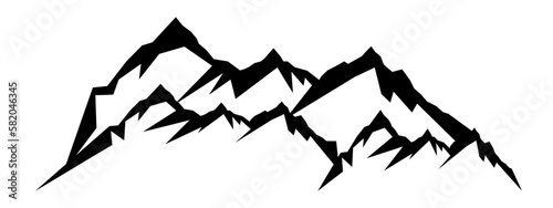 Black silhouette of mountains peaks landscape banner panorama illustration adventure travel icon vector for logo, isolated on white background..