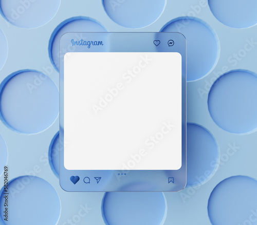 Instagram social media square post 3d rendered glass effect mockup scene