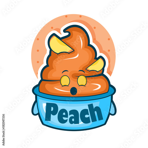 Cartoon illustration of peach ice cream with sleeping face