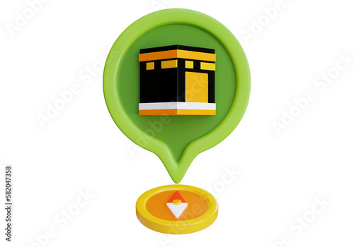 3d rendering of qibla finder or qibla compass, suitable for your projects related to islamic and ramadan theme	 photo