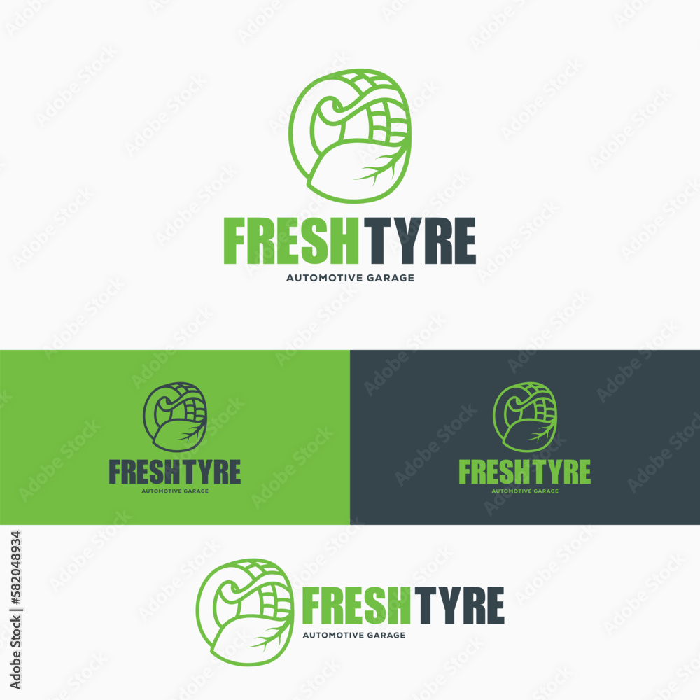 stroke line tire with leaf logo illustration vector template