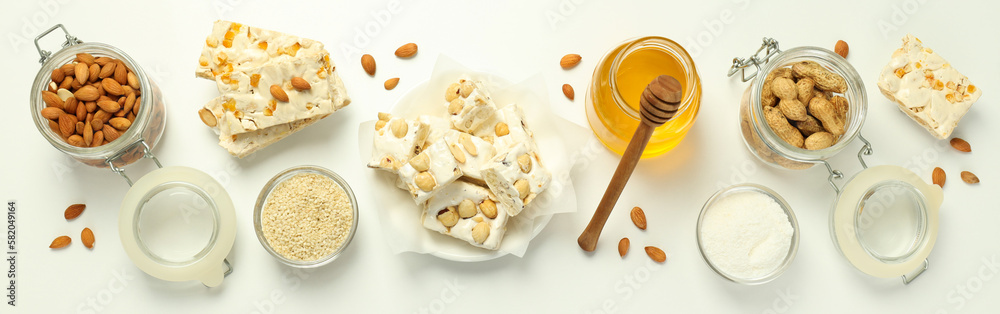 Concept of tasty food, nougat, top view Concept of tasty food, nougat, top view