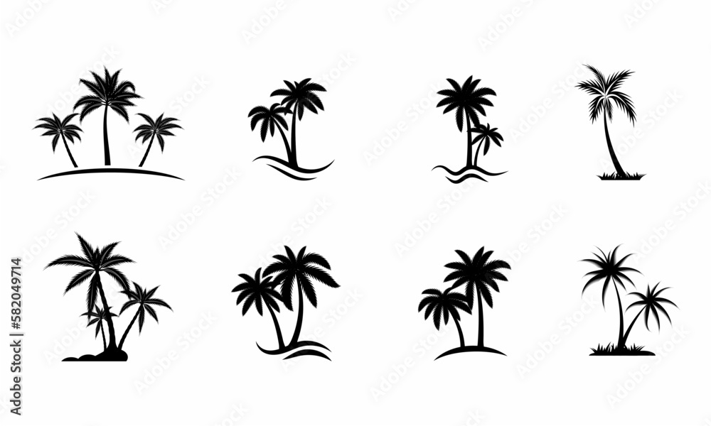 set of palm tree vector icon
