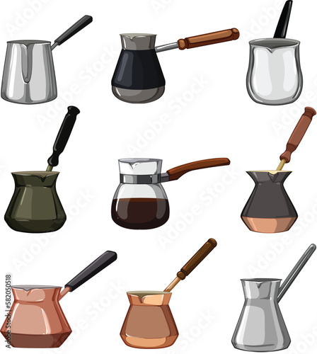 cezve coffee set cartoon vector illustration