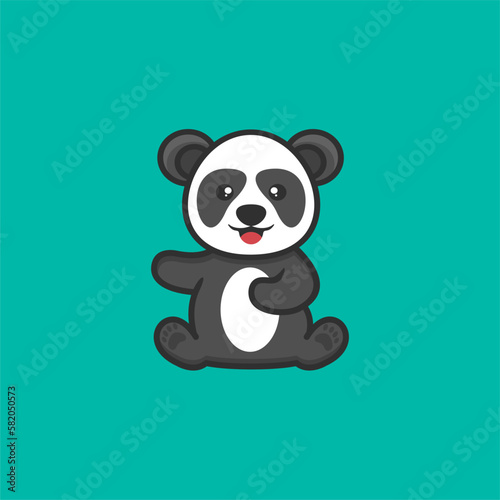 cute panda sitting logo design