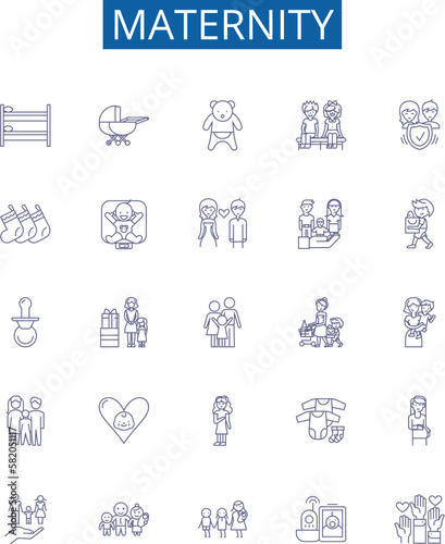 Maternity line icons signs set. Design collection of Pregnancy, childbirth, delivery, motherhood, nursing, gestation, neonatal, infants outline concept vector illustrations