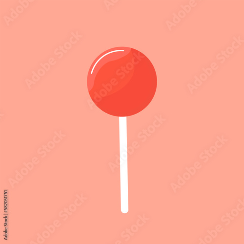 Red sweet lollipop isolated illustration pink background.