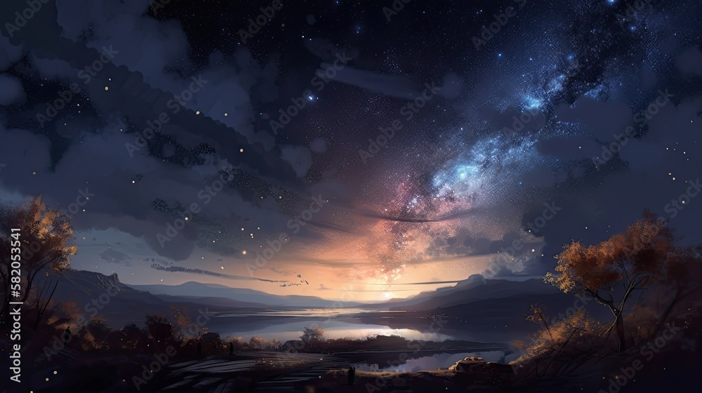 Beautiful Night Nature Sky Galaxy Landscape Wallpaper Generated AI HD 4K