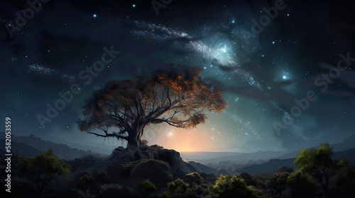Beautiful Night Nature Sky Galaxy Landscape Wallpaper Generated AI HD 4K © Fauzan