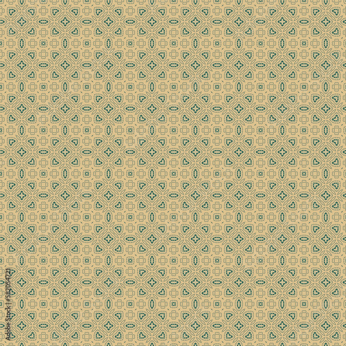 seamless mosaic pattern with geometric flowers in green and beige colors