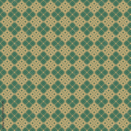 seamless mosaic pattern with geometric flowers in green and beige colors