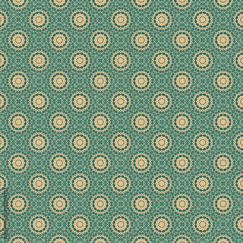 seamless mosaic pattern with geometric flowers in green and beige colors