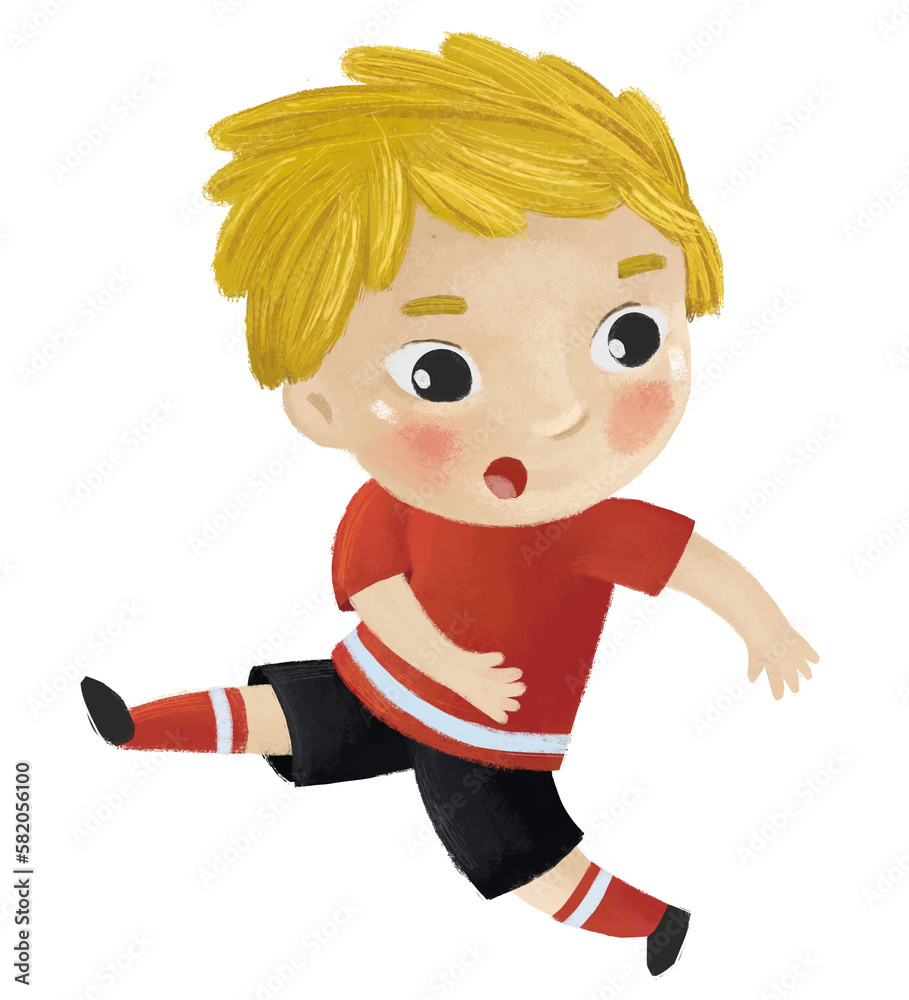 cartoon scene with kid playing running sport ball soccer football - illustration for children cartoon scene with kid playing running sport ball soccer football - illustration for children