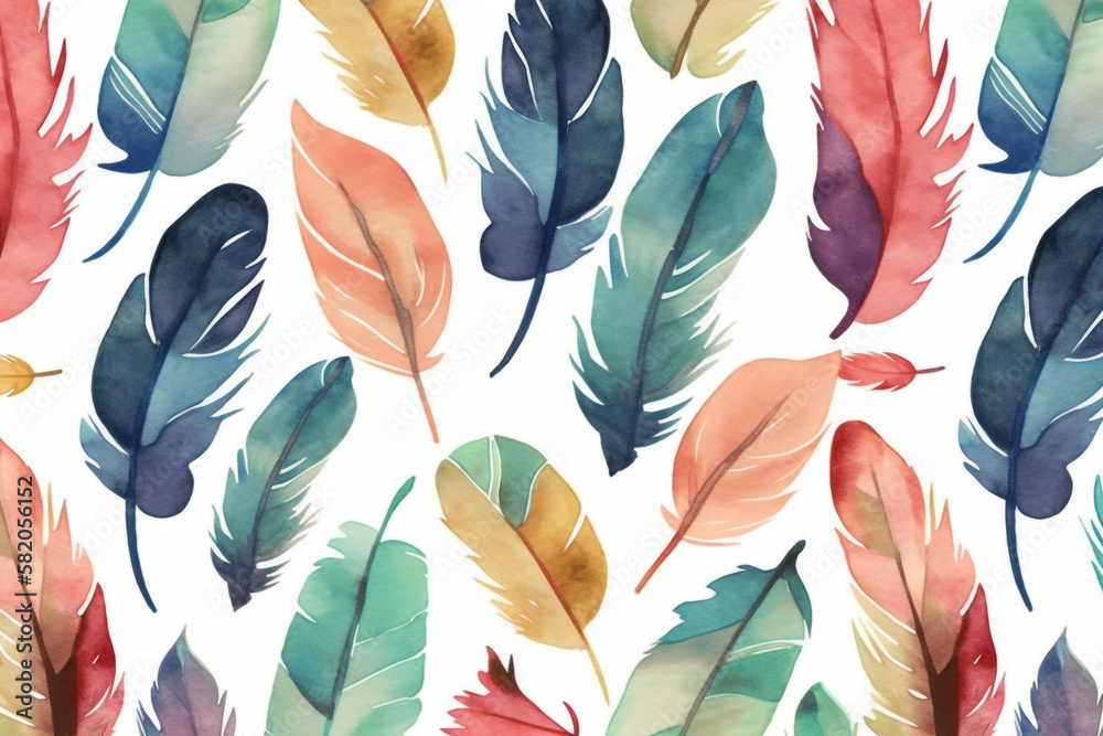flat watercolor feather repeating pattern. generative ai Stock ...