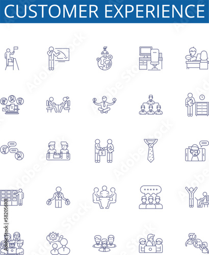 Customer experience line icons signs set. Design collection of Client, Quality, Satisfaction, Interaction, Feedback, Service, Engagement, Perception outline concept vector illustrations