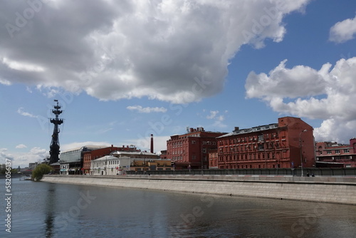 View of the building of the former factory "Red October" and the monument to Peter the Great. Moscow
