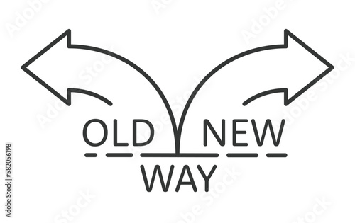 Old way vs new way arrows sign. Vector.