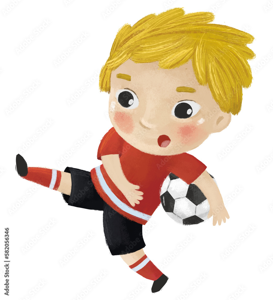 cartoon scene with kid playing running sport ball soccer football - illustration for children cartoon scene with kid playing running sport ball soccer football - illustration for children