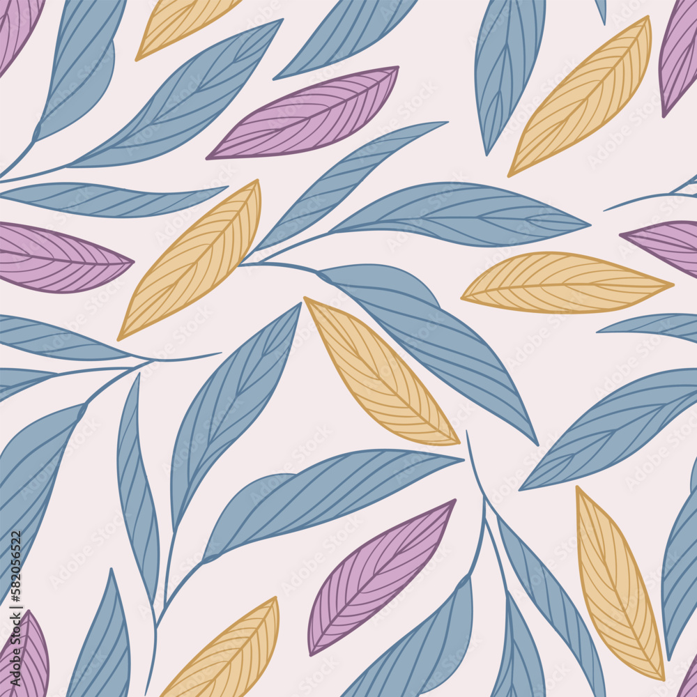 Seamless pattern with plants in trendy soft colors vector backdrop