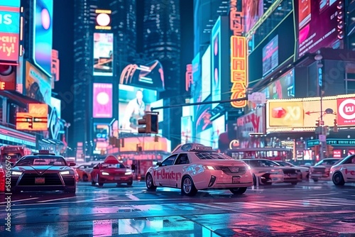 Vibrant Times Square Background, New York Night