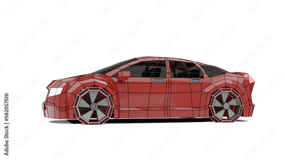 red car isolated made in 3d wireframe red car isolated made in 3d wireframe