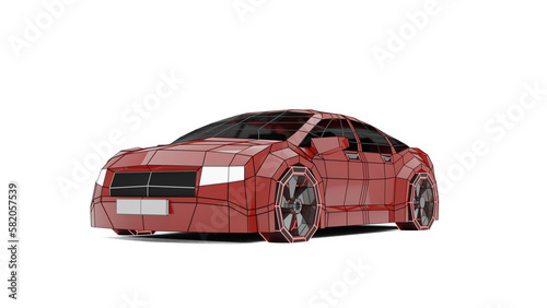 red car isolated made in 3d wireframe