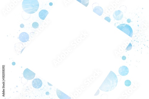 春夏用のアルコールインクアート抽象テンプレート）水色のマーブル柄のシャボン玉と四角いスペース　