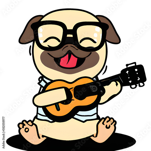 A dog who wears glasses and plays the ukulele