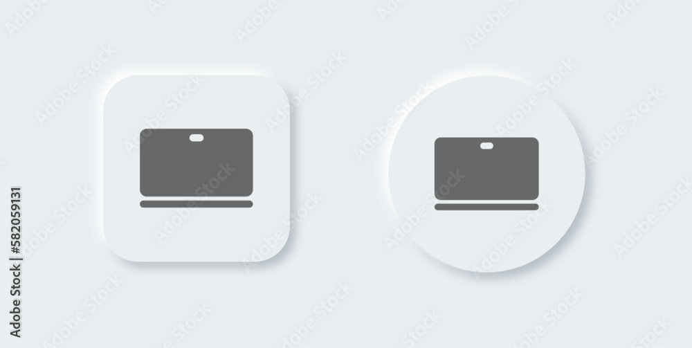 Laptop solid icon in neomorphic design style. Notebook signs vector illustration.