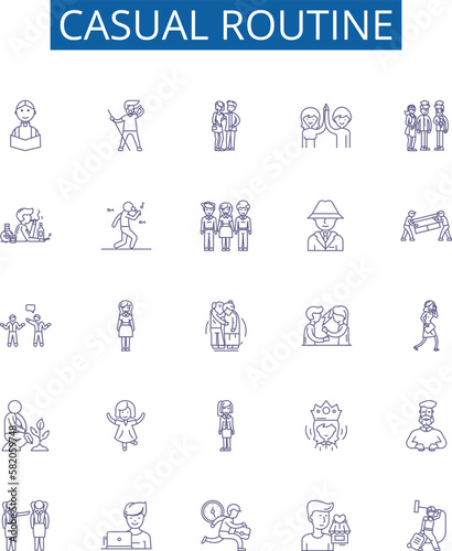 Casual routine line icons signs set. Design collection of Lax, Habitual, Ordinary, Usual, Nonchalant, Everyday, Familiar, Freestyle outline concept vector illustrations