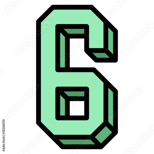 six filled outline icon style