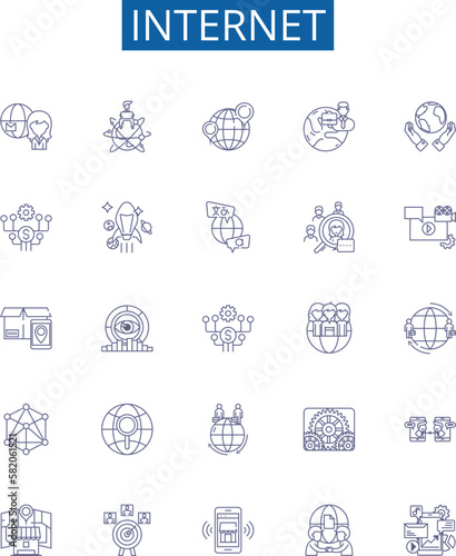 Internet line icons signs set. Design collection of Network, digital, web, cyberspace, broadband, online, information, communications outline concept vector illustrations