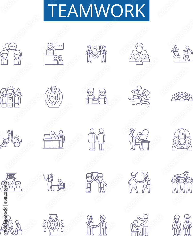 Teamwork line icons signs set. Design collection of Collaboration ...