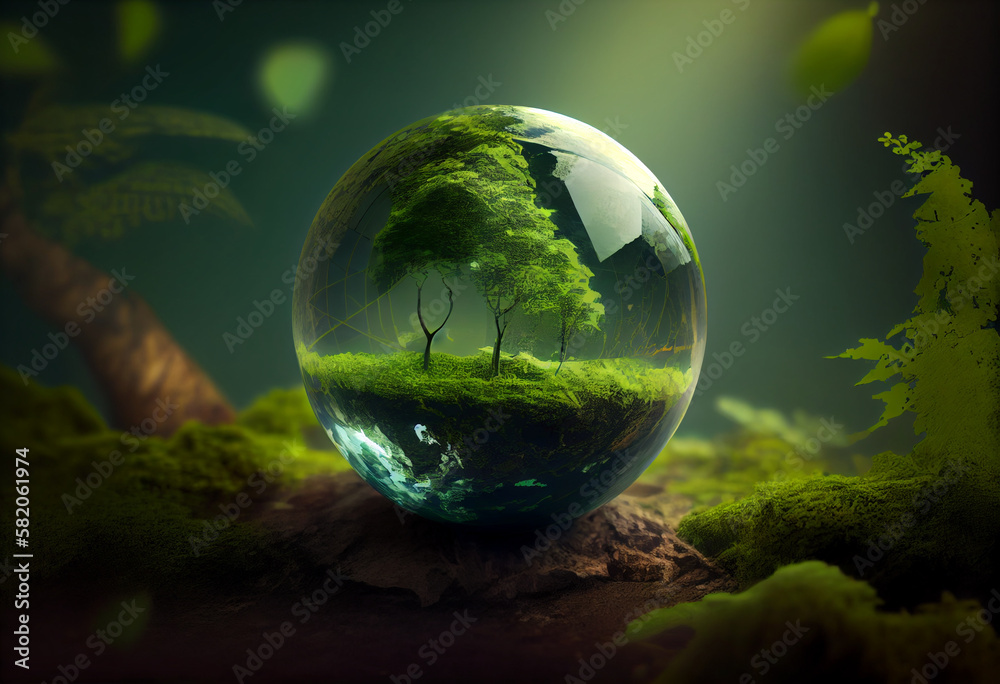 green planet earth in crystal ball. generative ai 