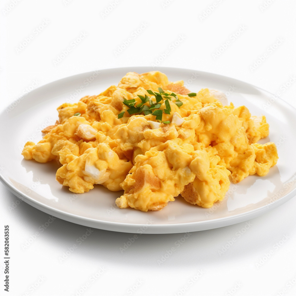 Scrambled eggs in a plate on white background Scrambled eggs in a plate on white background