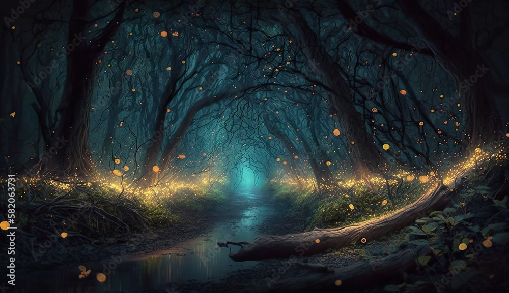 Magical forest with gloomy vibe | Fire fly forest.