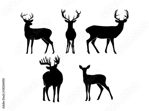 Set of Deer Silhouette Vector Isolated - Animal Silhouette Illustration