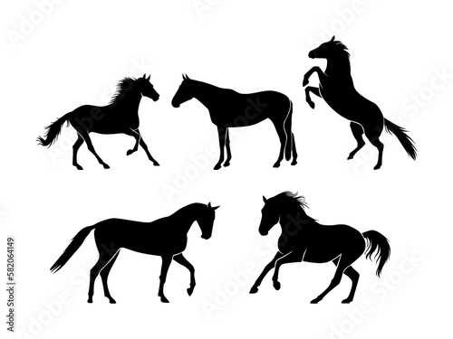 Set of Horses Silhouette Isolated on a white background - Vector Illustration © elfazastuff
