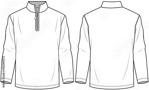 mens zip warm up top flat sketch vector illustration gym and training long sleeve zip up sports t shirt technical cad drawing template